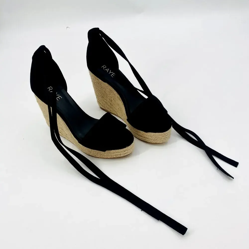 Raye 8.5 Black Wedge lace up espadrilles